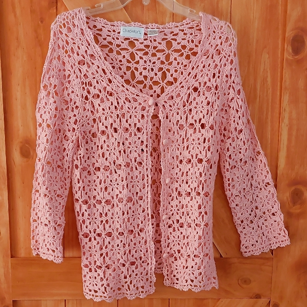 Chadwicks Light Pink Crochet Sweater